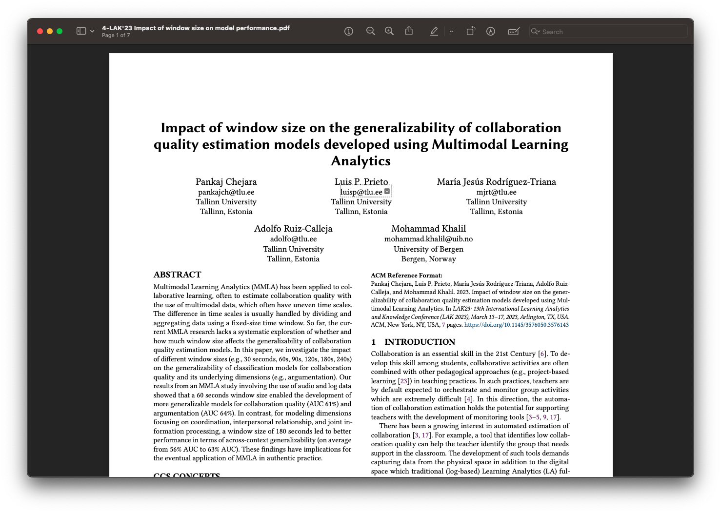 Impact of different temporal lenghts on collaboration quality prediction